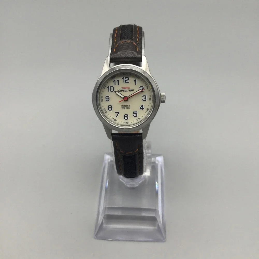 Timex Expedition Indiglo Womens Watch 26mm Cream Dial Brown Leather New Battery